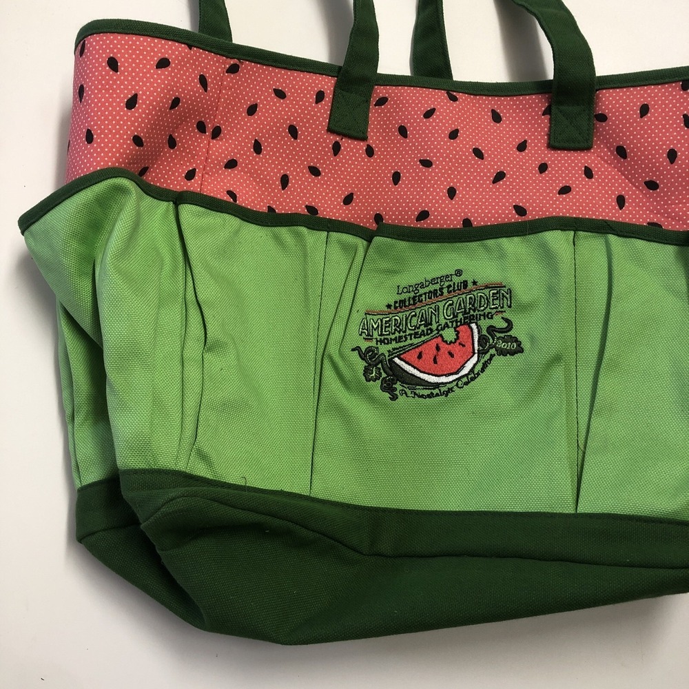 LONGABERGER American Garden GATHERING Canvas Watermelon Outside Pockets Tote Bag - Picture 2 of 6